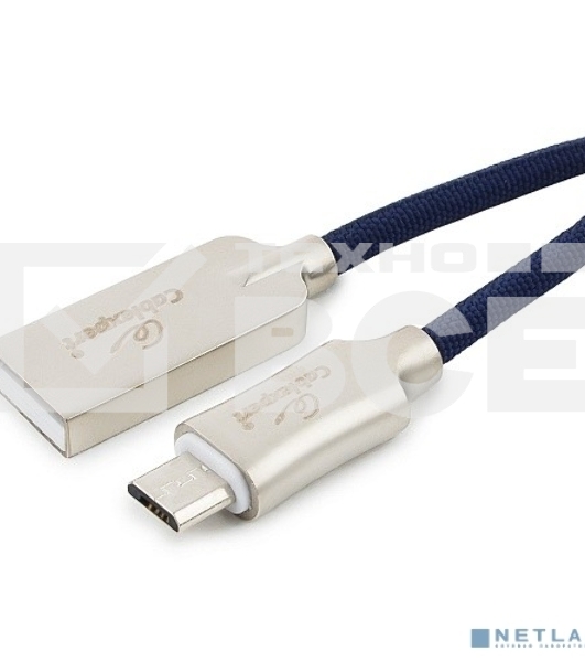 Кабель USB 2.0 Cablexpert CC-P-mUSB02Bl-1M, AM/microB, серия Platinum, длина 1м, синий, блистер