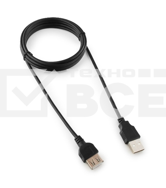 Кабель-удлинитель USB2.0 Cablexpert CC-USB2-AMAF-6B-N, AM/AF, медь, серия Pro, 1.8м, черн, пакет