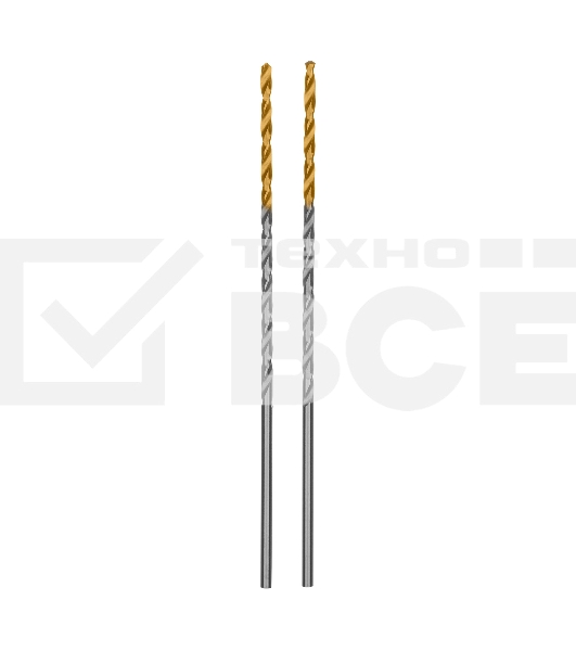 Сверло спиральное по металлу 2 х 86 мм Р6М5, Golden Tip, удлиненное, 2шт. Denzel