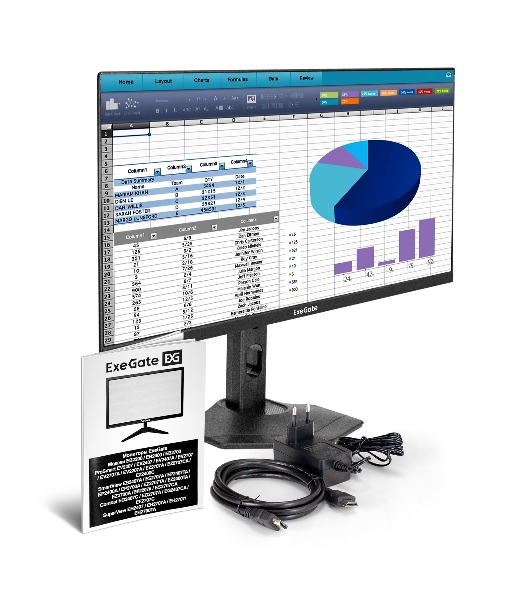 Монитор 23.8' ExeGate ProSmart EZ2400C IPS 1920x1080, 75 Гц, 3 мс, 16:9, 250 кд/м², VGA, HDMI 2.0, DP 1.2, USB, 3.5 Jack, динамики (2x3 Вт), FreeSync, черный