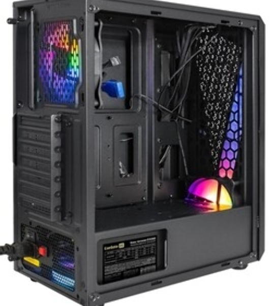 Компьютерный корпус Miditower ExeGate EVO-8227 (ATX, без БП, 2хUSB+1хUSB 3.0+HD Audio, черный, 3 вент. с RGb подсветкой, боковая панель - закаленное стекло)