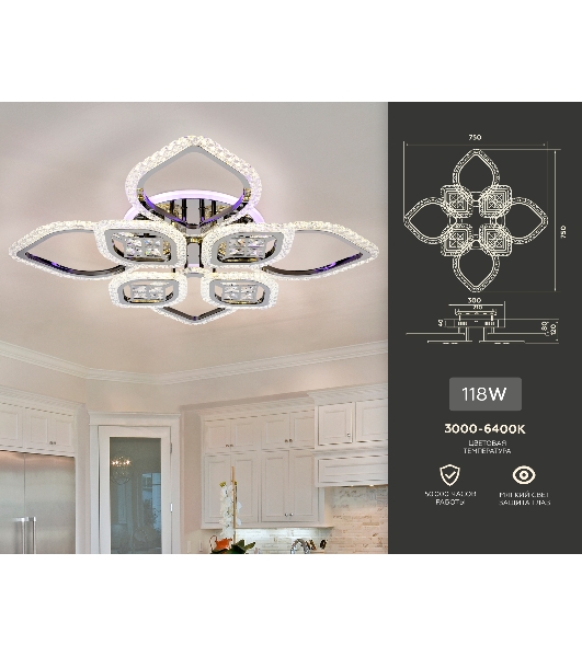Светильник Ambrella light FA2835/4+4 DCH черный хром 3000K/4200K/6400K 118W 750*750*120 (ПДУ РАДИО 2.4G)
