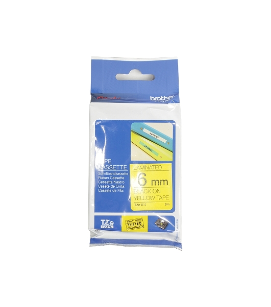 Наклейка ламинированная Brother TZe-611 (6 мм черн/желт, аналог TZ-611)