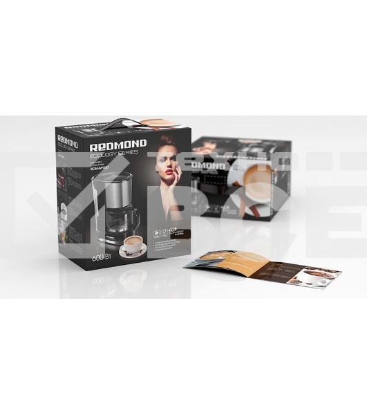 Кофеварка капельная Redmond RCM-M1507 черный/серебристый, исп. кофе - молотый, 0.6 л, 600 Вт