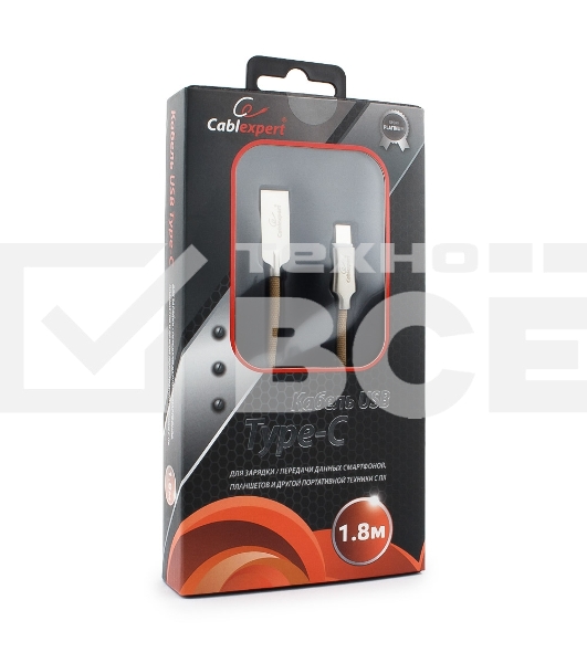 Кабель USB 2.0 Cablexpert CC-P-USBC02Gd-1.8M, AM/Type-C, серия Platinum, длина 1.8м, золотой, блистер