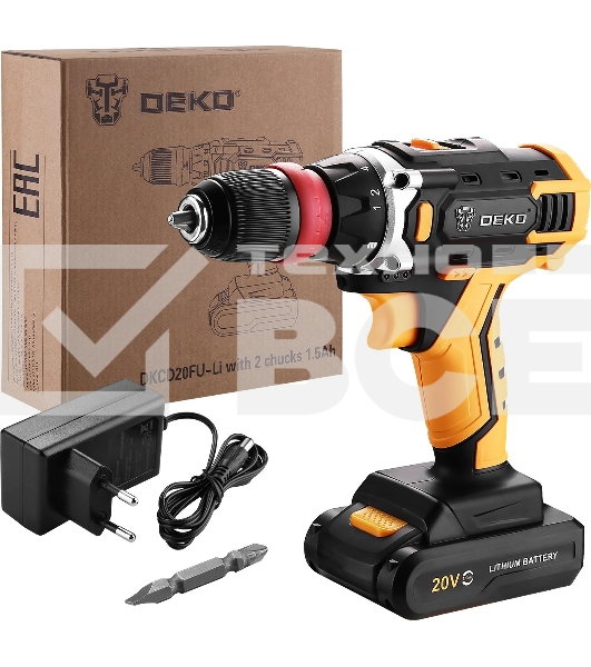 Дрель-шуруповерт Deko DKCD20FU-Li 063-4176, Аккумуляторная, 20В