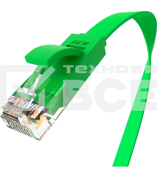 Патч-корд GCR PROF плоский прямой 7.5m, UTP медь кат.6, зеленый, 30 AWG, GCR-LNC625-7.5m, ethernet high speed 10 Гбит/с, RJ45, T568B
