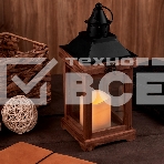 Декоративный фонарь со свечкой, корпус из дерева, размер 14х14х35cм, цвет теплый белый, фото3