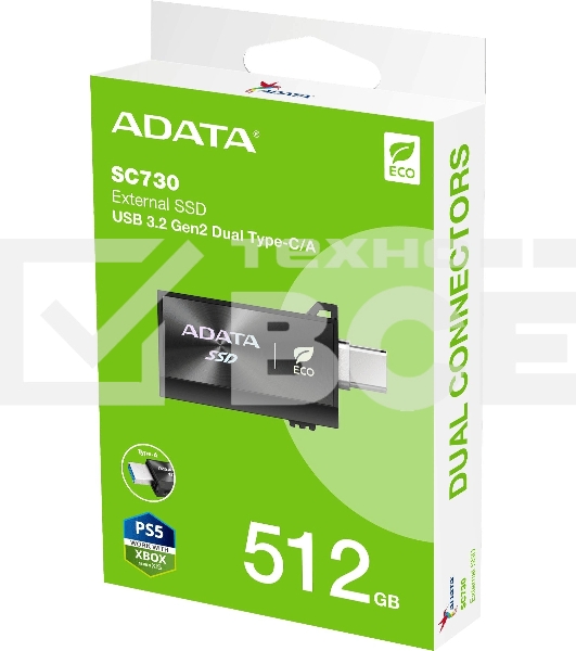 Внешний SSD ADATA SC730, 512 Gb, USB 3.2 Gen 2 Type-A/Type-C, R/W 600/600, черный