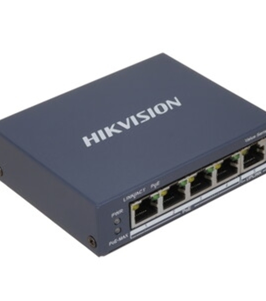 Коммутатор Hikvision DS-3E0505P-E/M, 4×1 Гбит/с PoE+ + 1×1 Гбит/с, неуправляемый