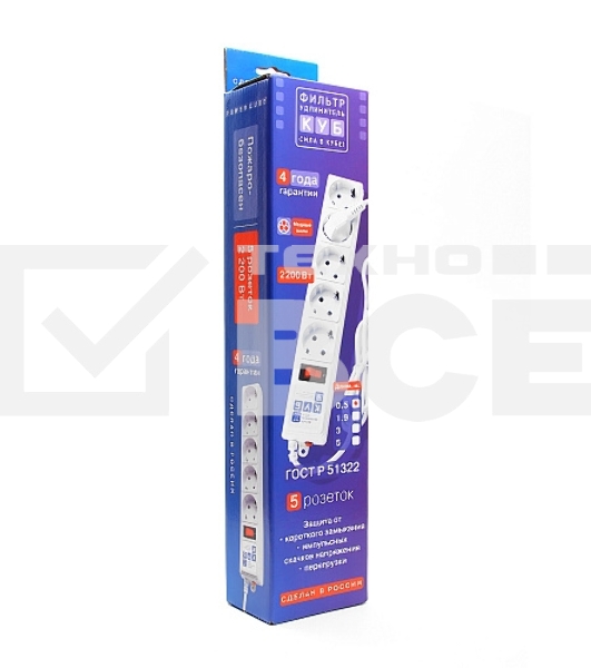 Сетевой фильтр Power Cube B 0,5 м 5 розеток (белый) 10А/2,2кВт