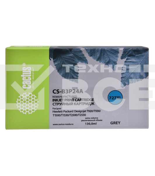 Картридж струйный Cactus CS-B3P24A №727 серый (130 мл) для HP DJ T920/T1500/T2530
