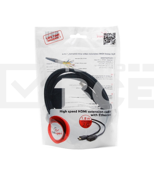 Кабель-удлинитель HDMI Cablexpert CC-HDMI4X-6, 19M/19F, v2.0, позол.разъемы, экран, 1.8м, черный, пакет
