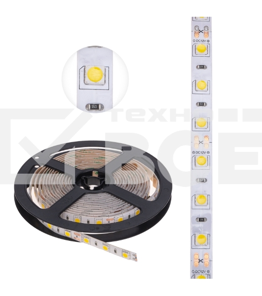 Лента LED 3 м 12 В 5050 2700 К IP65 60 LED/м для БП с клеммами LAMPER