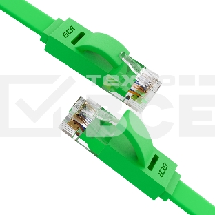 Патч-корд GCR PROF плоский прямой 7.5m, UTP медь кат.6, зеленый, 30 AWG, GCR-LNC625-7.5m, ethernet high speed 10 Гбит/с, RJ45, T568B