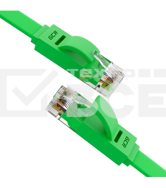 Патч-корд GCR PROF плоский прямой 7.5m, UTP медь кат.6, зеленый, 30 AWG, GCR-LNC625-7.5m, ethernet high speed 10 Гбит/с, RJ45, T568B