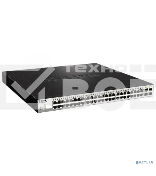 Настраиваемый коммутатор D-Link DGS-1210-52MPP/E2A PROJ WebSmart с 48 портами 10/100/1000Base-T и 4 портами 1000Base-X SFP (порты 1-48 с поддержкой PoE 802.3af/802.3at (30 Вт), PoE-бюджет 740 Вт)