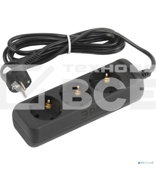 Удлинитель электрический ЭРА UX-3e-5m-B с заземлением 3 розетки 5 м ПВС 3x0,75 мм2 10А черный