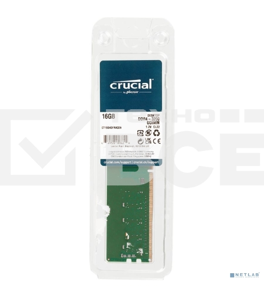 Оперативная память Crucial, DDR4, 16GB (1x16 GB), 3200 MHz, CL22