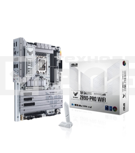 Материнская плата ASUS TUF GAMING Z890-PRO WIFI, LGA 1851, Intel Z890, 4xDDR5, 4xSATA, 4xM.2, 1xPCIe 5.0 x16, 1xPCIe 4.0 x4, 2xPCIe x1, 1xHDMI, 1xDP, 2xUSB-C Thunderbolt 4, 6xUSB-A 10Gbps, 1x 2.5Gb LAN, 5x3.5 мм, 7.1, ATX