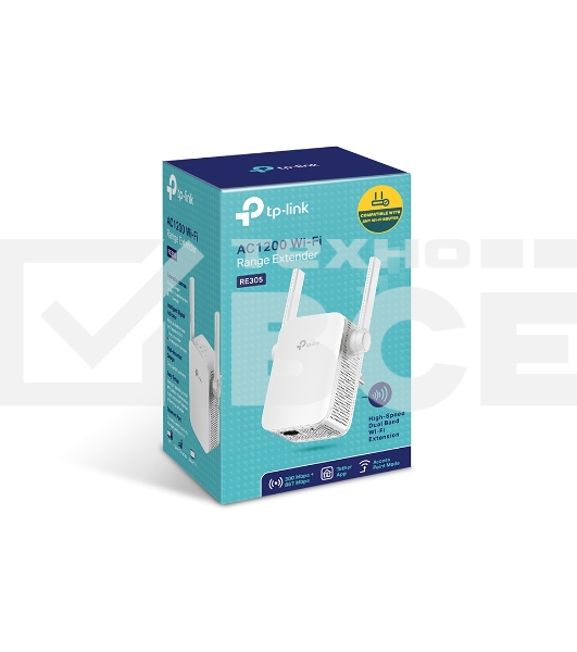 Двухдиапазонный усилитель беспроводного сигнала TP-Link (ретранслятор), 867 Мбит/с на 5 ГГц + 300 Мбит/с на 2,4 ГГц (SOHO RE305) поставляется без кабеля RJ-45