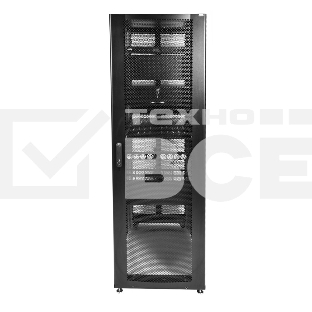 Шкаф серверный ПРОФ напольный 48U (600x1000) дверь перфор., задние двойные перфор., черный, в сборе (ШТК-СП-48.6.10-48АА-9005) (1 коробка)
