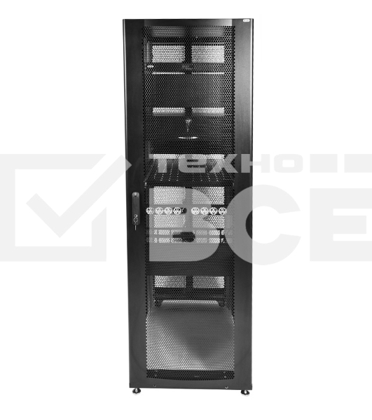 Шкаф серверный ПРОФ напольный 48U (600x1000) дверь перфор., задние двойные перфор., черный, в сборе (ШТК-СП-48.6.10-48АА-9005) (1 коробка)