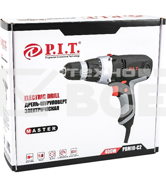 Дрель-шуруповерт сетевой P.I.T. РВМ10-С2 МАСТЕР, Сетевая, 400Вт