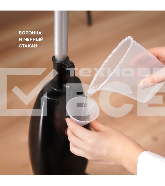 Паровая швабра Galaxy Line GL 6400, серебристый с черным, 1600 Вт, 0,6 л, 1 бар, регулятор мощности, время работы до 20 мин, макс. подача пара 35 г/мин, макс. температура нагрева 110°C, время нагрева до 30 с, индикатор работы и опустошения резервуара, аксессуары: мерный стакан, рамка для ковра, накладка из микрофибры, воронка