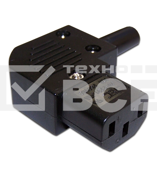 Вилка IEC 60320 C13, 10A, 250V, угловая, разборная, черная