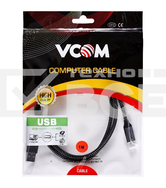 Кабель USB3.2 Gen2, AM->CM, 10Gbs, All Shell 1м VCOM <CU401M-1M>