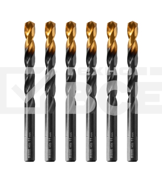 Сверло по металлу, 11 мм, HSS-Tin, Golden Tip, 6 шт. Denzel