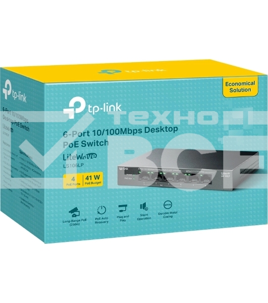 Настольный коммутатор TP-Link LS106LP с 6 портами 10/100 Мбит/с (4 порта PoE)