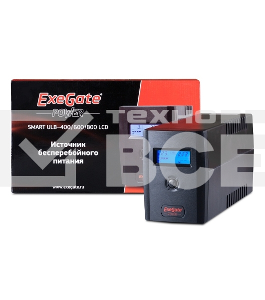 Источник бесперебойного питания Exegate Power Smart ULB-800 LCD <800VA, Black, 2 евророзетки, USB>