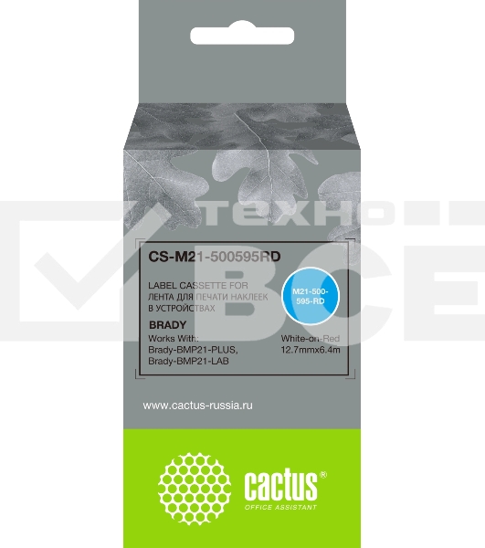 Картридж ленточный Cactus CS-M21-500595RD белый на красном 12.7x6.4 для Brady BMP21-PLUS, BMP21-LAB