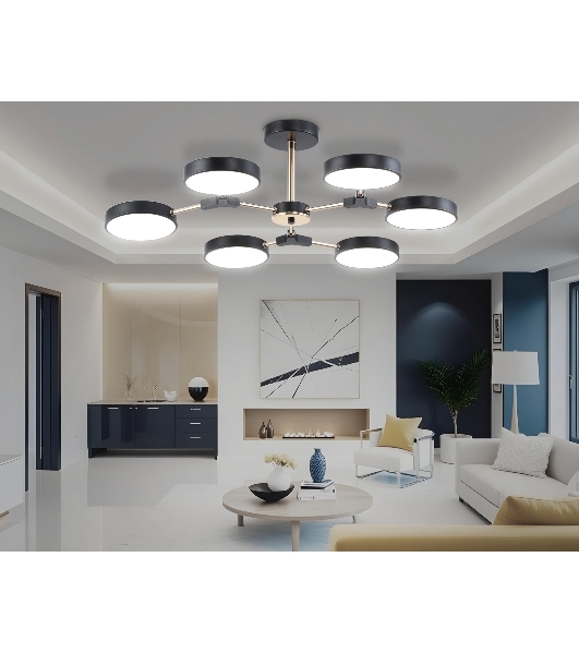 Люстра светодиодная на штанге Ambrella light FL516334/6 BK/FGD черный/золото 108W 3000-6000K D780*210 (без ПДУ)