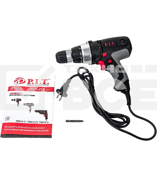 Дрель-шуруповерт сетевой P.I.T. РВМ10-С2 МАСТЕР, Сетевая, 400Вт