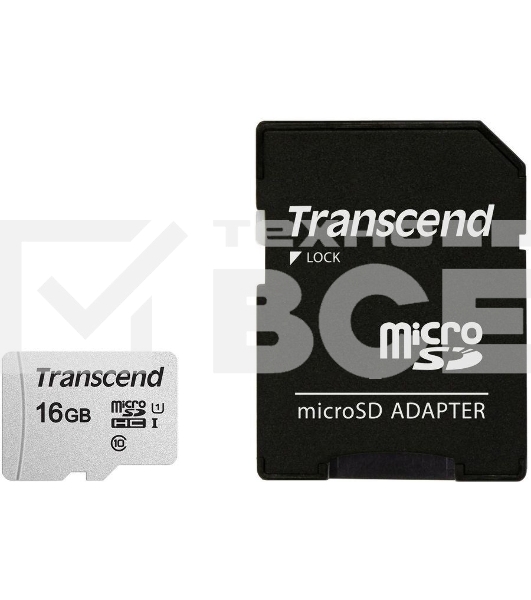 Флеш карта Micro SecureDigital 16Gb TranscendTS16GUSD300S-A{MicroSDHC Class 10 UHS-I, SD adapter}