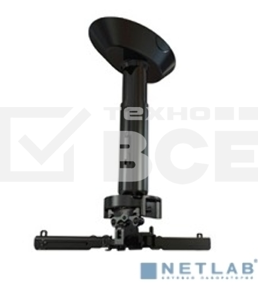 Крепеж Wize Pro PR11A Универсальный потолочный комплект Wize PR11A состоящий из крепления+штанги 15-28 см +площадки к потолку для проектора, наклон +/- 25°, поворот +/- 6°, вращение 360°, до 23 кг, черный