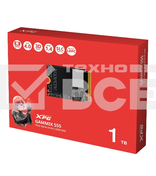 Накопитель SSD ADATA XPG GAMMIX S55, 1Tb, PCIe 4.0 x4, 2230, NVMe, R/W 5000/3700