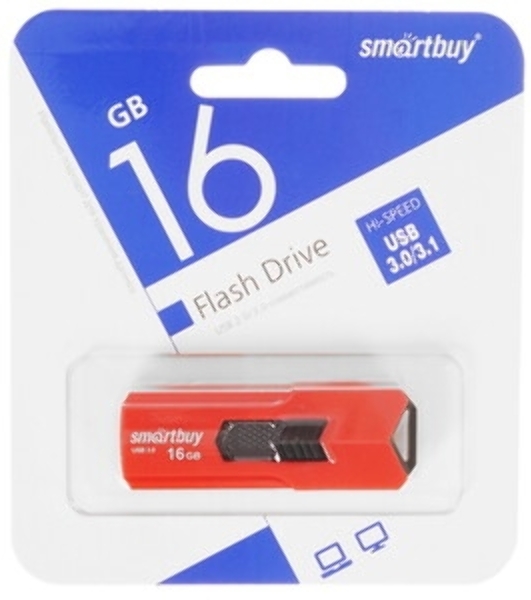 Флешка USB Smartbuy STREAM Red (SB16GbST-R3), 16Gb, USB 3.0, R/W 75/30, красный/черный