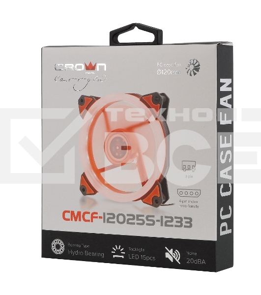 Вентилятор для корпуса Crown CMCF-12025S-1233 черный/оранжевый, 120 мм, 1650 об/мин, 23 дБ, 3 pin
