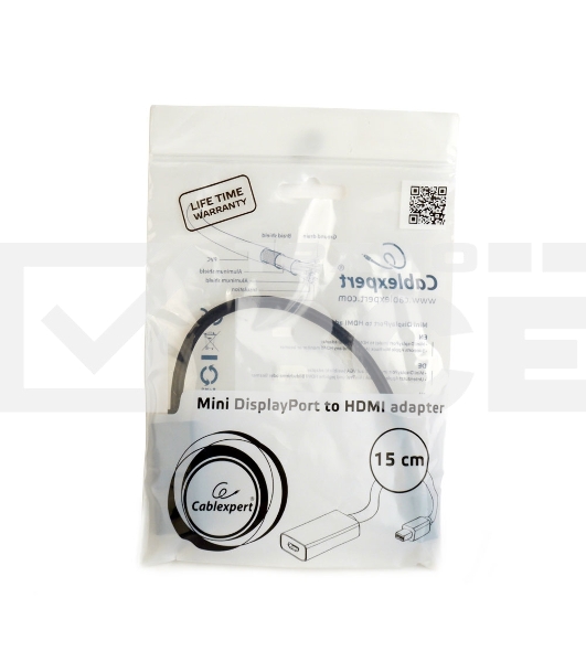 Переходник miniDisplayPort -> HDMI, Cablexpert A-mDPM-HDMIF4K-01, 4K, 20M/19F, кабель 15см, черный, пакет