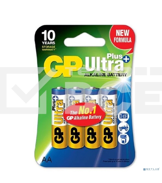 Алкалиновые батарейки c технологией G-tech GP Ultra Plus Alkaline 15А AА - 4 шт. на блистере