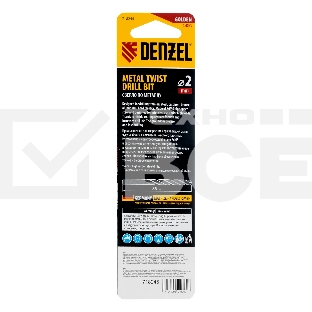Сверло спиральное по металлу 2 х 86 мм Р6М5, Golden Tip, удлиненное, 2шт. Denzel
