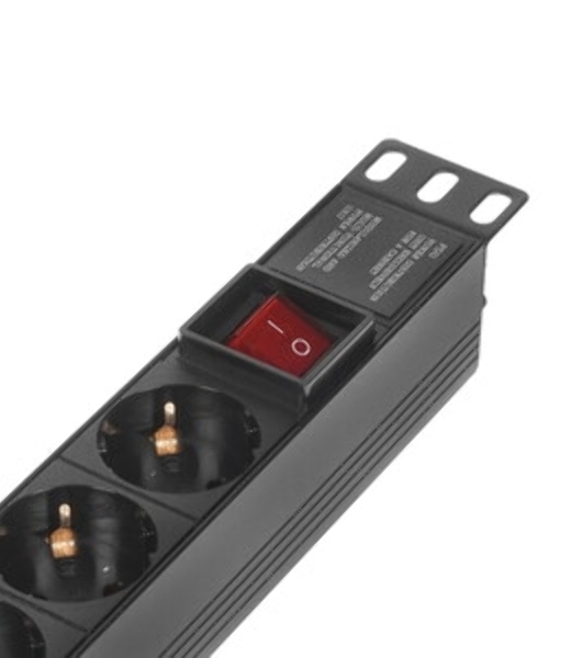 Блок розеток горизонтальный ExeGate ServerPro PDU-19H801 Al-8S-C14-SW, 19', 1U, Алюминий, 8 Schuko, С14, выкл. с подсветкой, черный