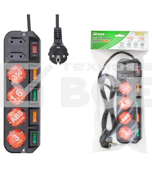 Сетевой фильтр Most ARG 3 м (6 розеток) черный (пакет ПЭ)