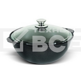 Казан литой КУКМОР К37а с крышкой 3,5л 3,5л стеклянная крышка. Для плова, линия ''Традиция'' толщина от 4,5 до 6 мм. Цвет- ''Чёрный металлик''.