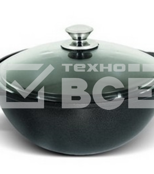 Казан литой КУКМОР К37а с крышкой 3,5л 3,5л стеклянная крышка. Для плова, линия ''Традиция'' толщина от 4,5 до 6 мм. Цвет- ''Чёрный металлик''.