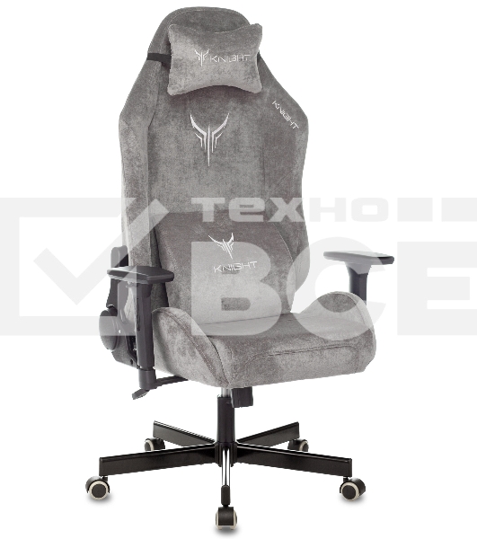 Кресло игровое Knight N1 Fabric серый Light-19 с подголов. крестовина металл